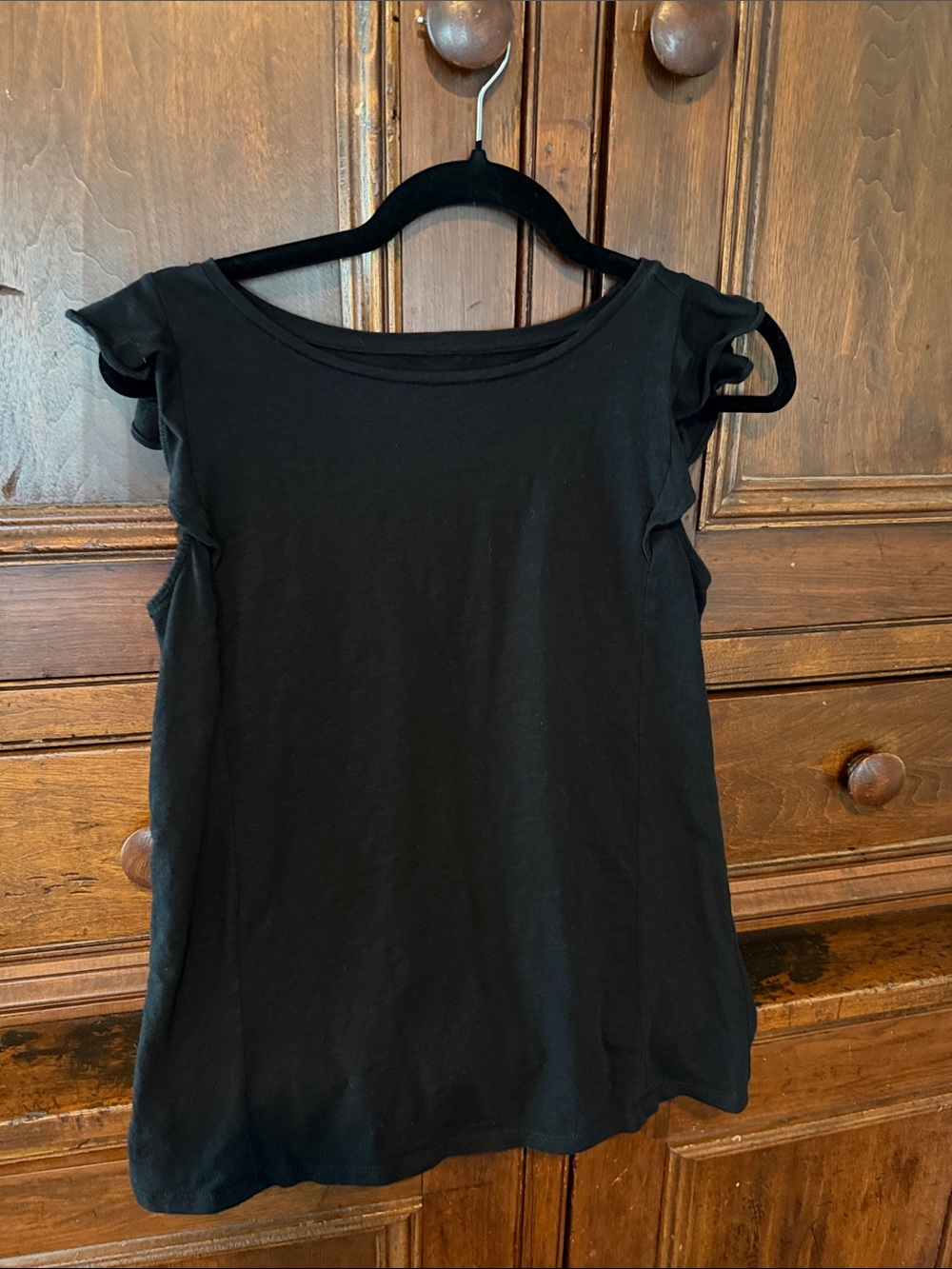 LOFT Black Ruffle Sleeve Tank Top